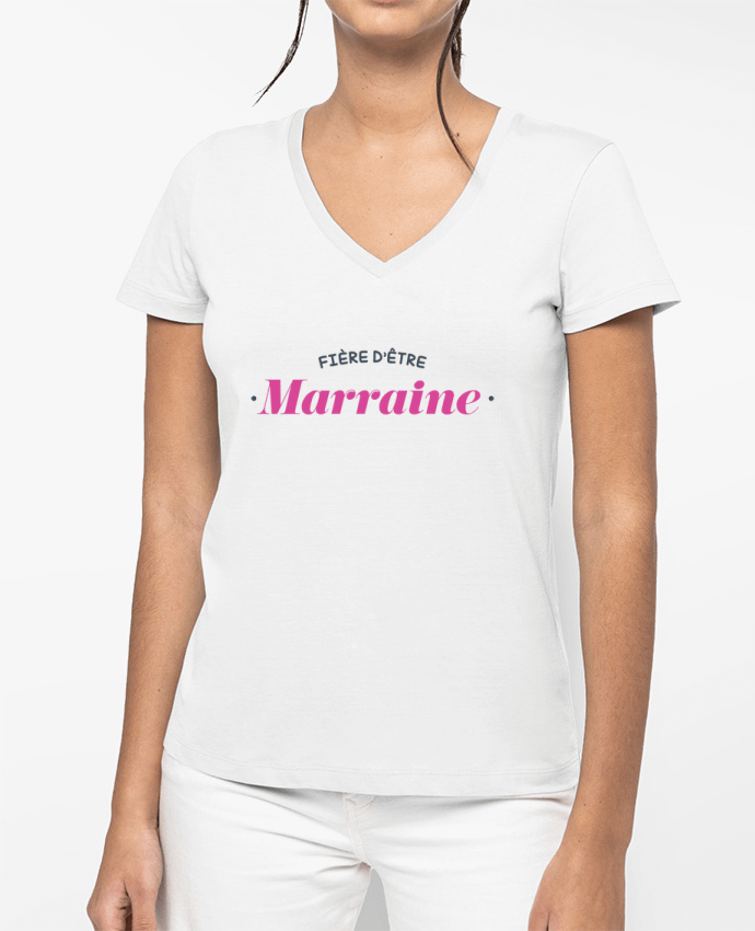 T-shirt femme col V Fière d'être marraine par tunetoo