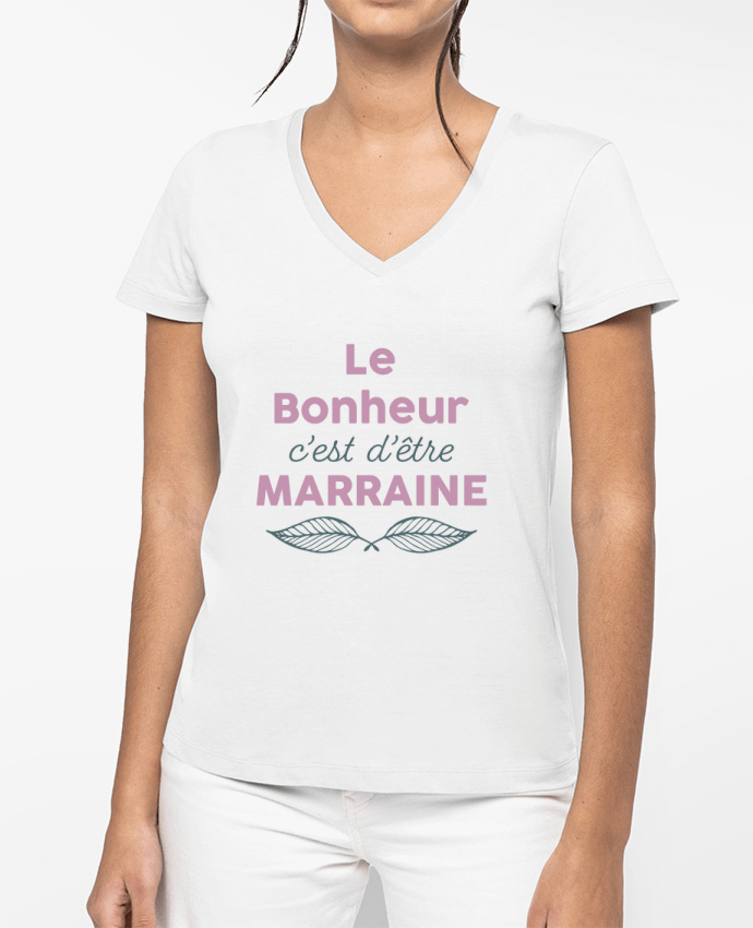 T-shirt femme col V Le bonheur c'est d'être marraine par tunetoo