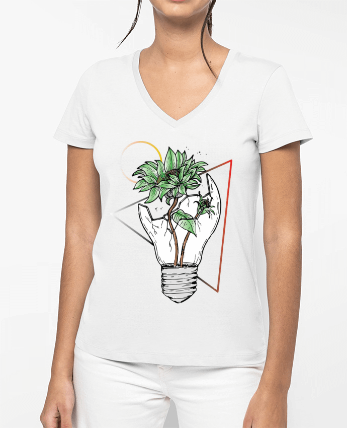 T-shirt femme col V Ampoule vs la nature par jorrie