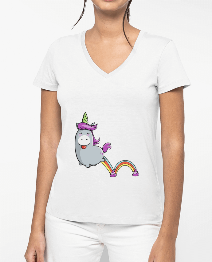 T-shirt femme col V Licorne sautillante par TOMI AX