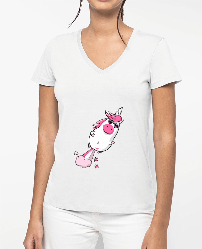 T-shirt femme col V Licorne à propulsion naturelle - version 2 par TOMI AX