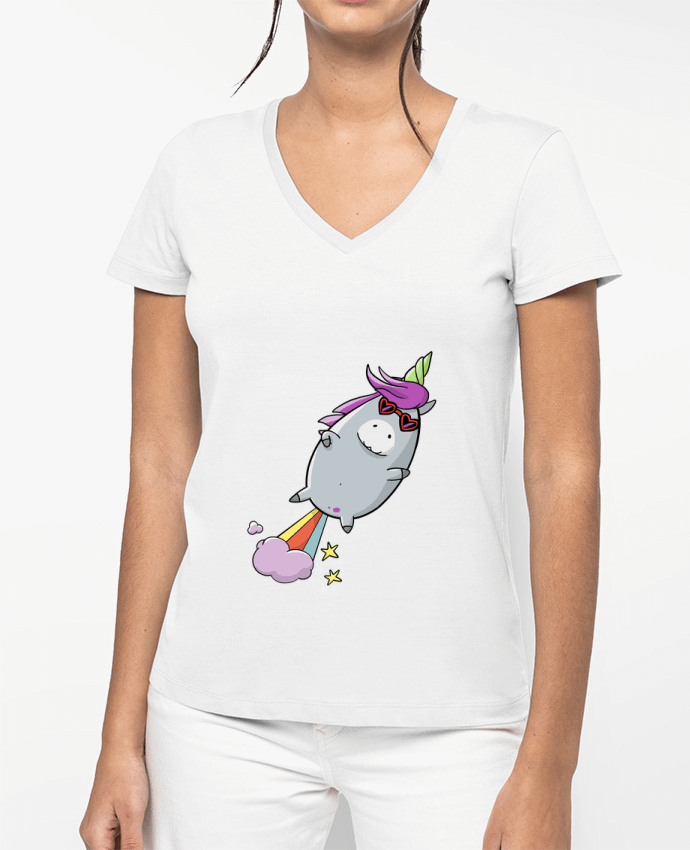 T-shirt femme col V Licorne à propulsion naturelle par TOMI AX