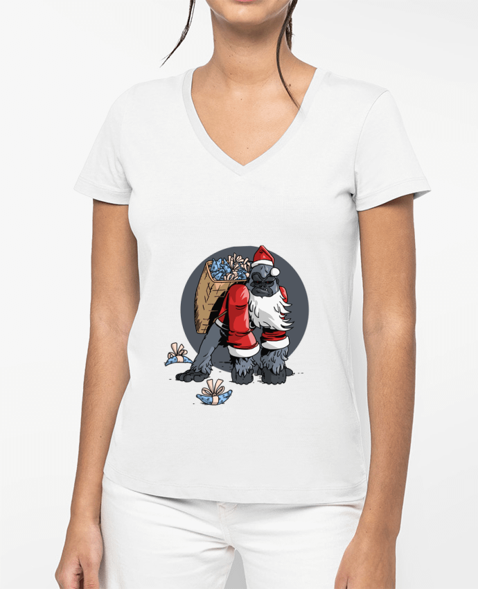 T-shirt femme col V Le Noël du Gorille par TOMI AX