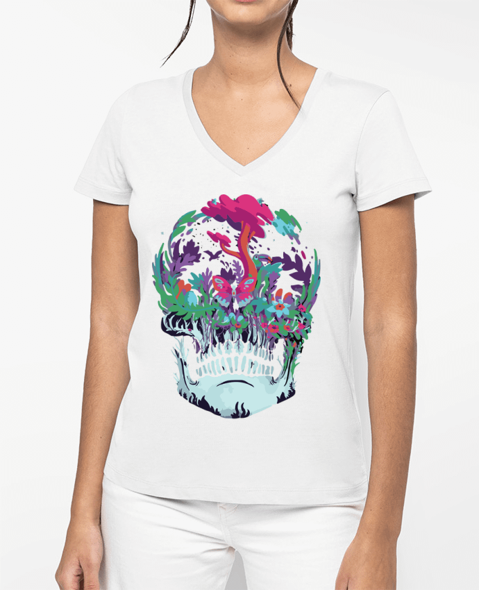 T-shirt femme col V Skull nature par jorrie