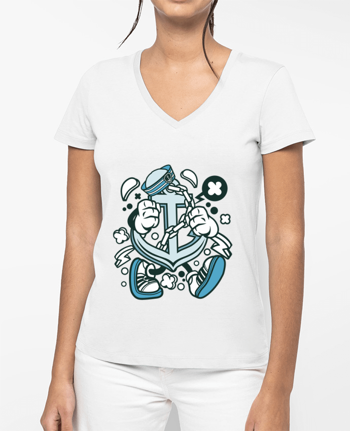 T-shirt femme col V Ancre de bateau Cartoon | By Kap Atelier Cartoon par Kap Atelier