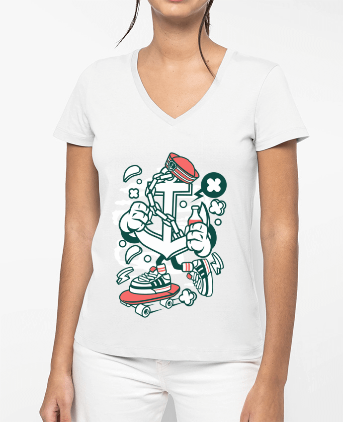 T-shirt femme col V Ancre Skateboard Cartoon | By Kap Atelier Cartoon par Kap Atelier