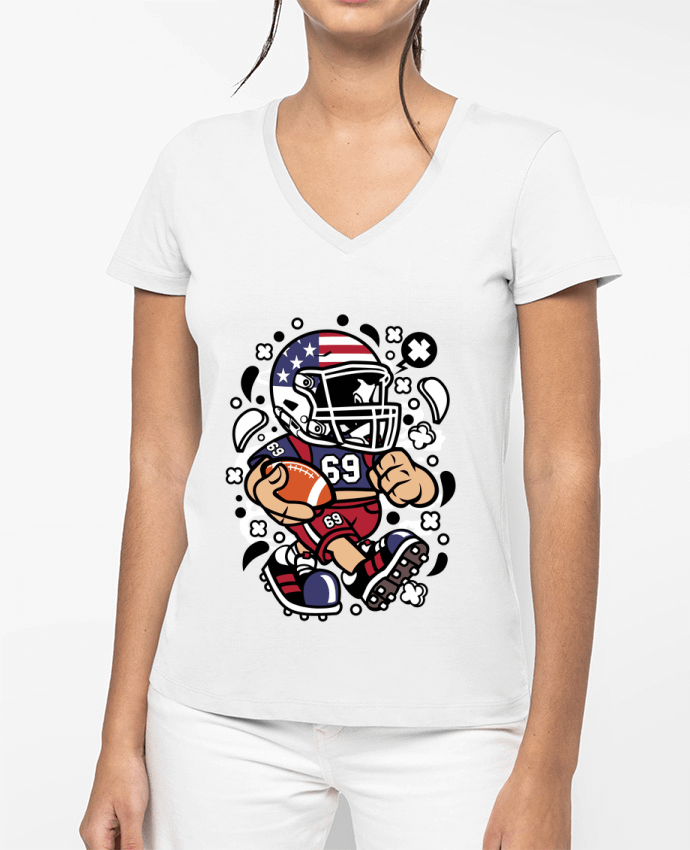 T-shirt femme col V Football Américain Cartoon | By Kap Atelier Cartoon par Kap Atelier