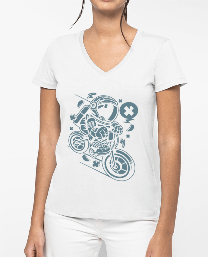 T-shirt femme col V Astronaute Motard Cartoon | By Kap Atelier Cartoon par Kap Atelier