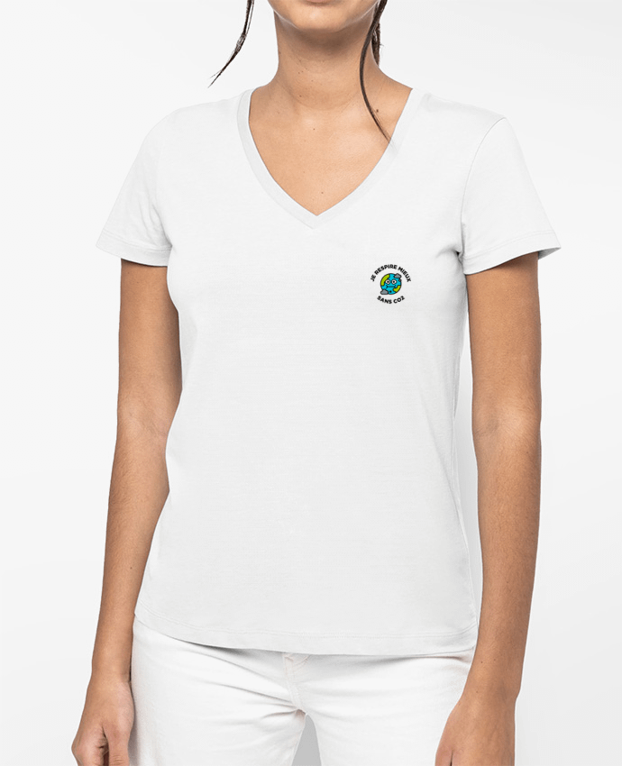 T-shirt femme col V Je respire mieux sans CO2 par tunetoo