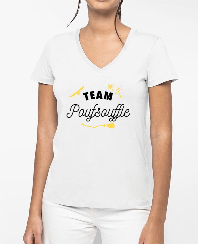 T-shirt femme col V Team Poufsouffle par La boutique de Laura