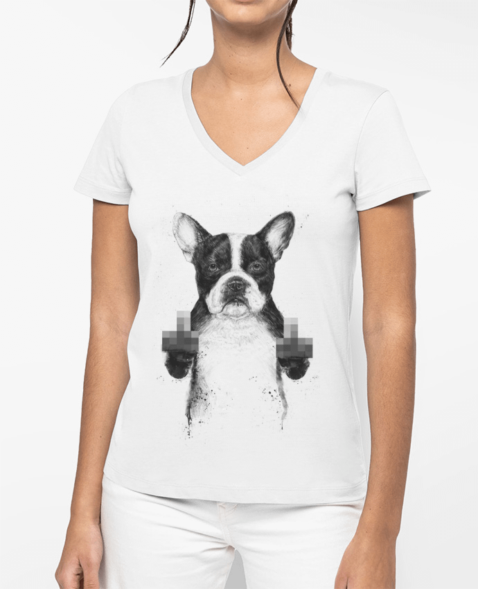 T-shirt femme col V Censored dog par Balàzs Solti
