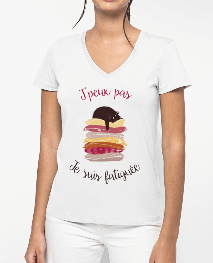T-shirt femme col V J'peux pas je suis fatiguée par La boutique de Laura