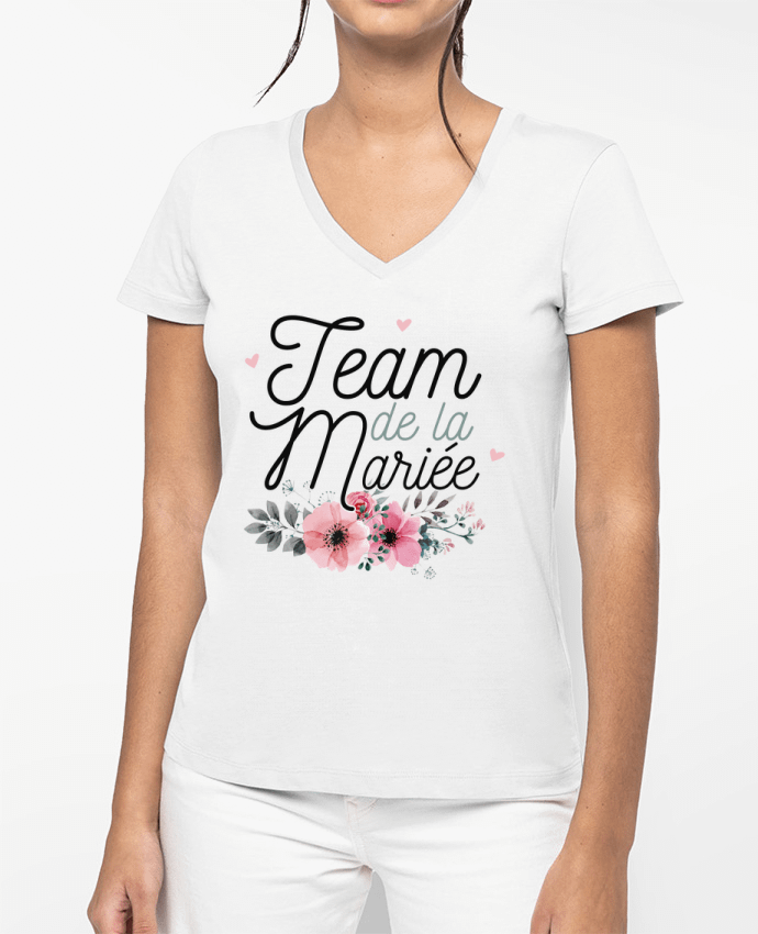 T-shirt femme col V Team de la mariée par La boutique de Laura