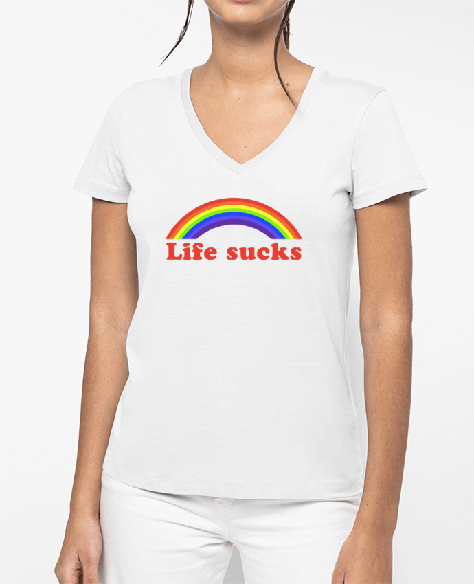 T-shirt femme col V Life sucks par justsayin