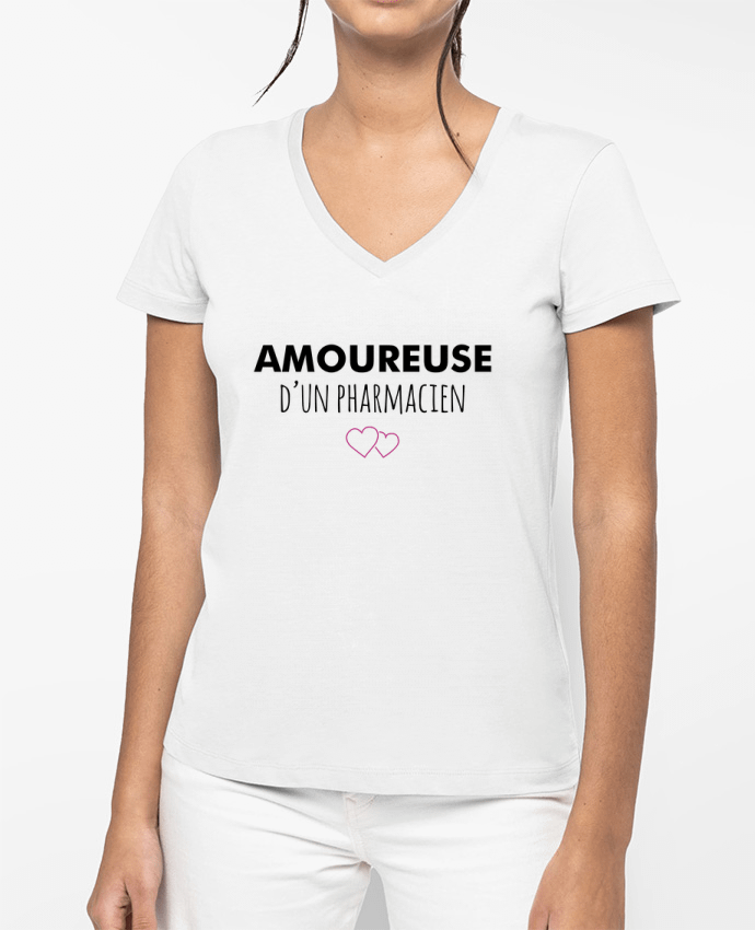 T-shirt femme col V Amoureuse d'un pharmacien par tunetoo