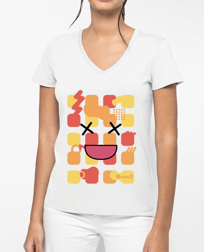 T-shirt femme col V Style Appli be Happy Own Z par Own Z