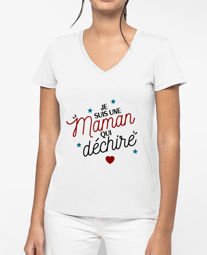 T-shirt femme col V Maman qui déchire par La boutique de Laura