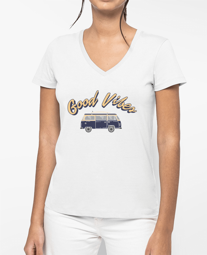 T-shirt femme col V Good vibes - surf par tunetoo