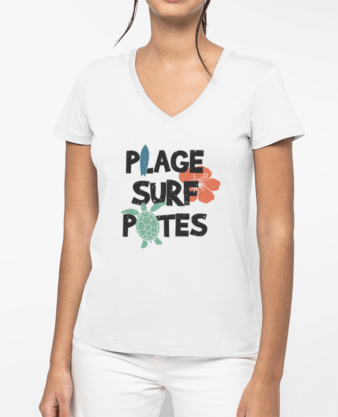 T-shirt femme col V Plage Surf Potes par tunetoo