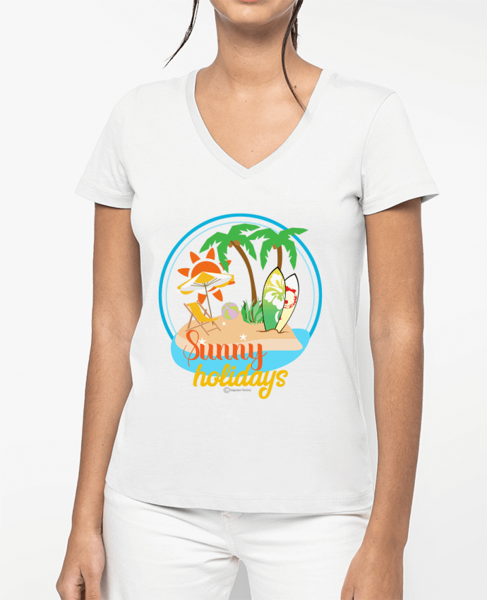 T-shirt femme col V Sunny holidays - modèle t-shirt clair par bigpapa-factory