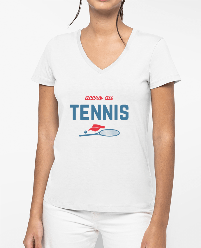 T-shirt femme col V Accro au tennis par tunetoo