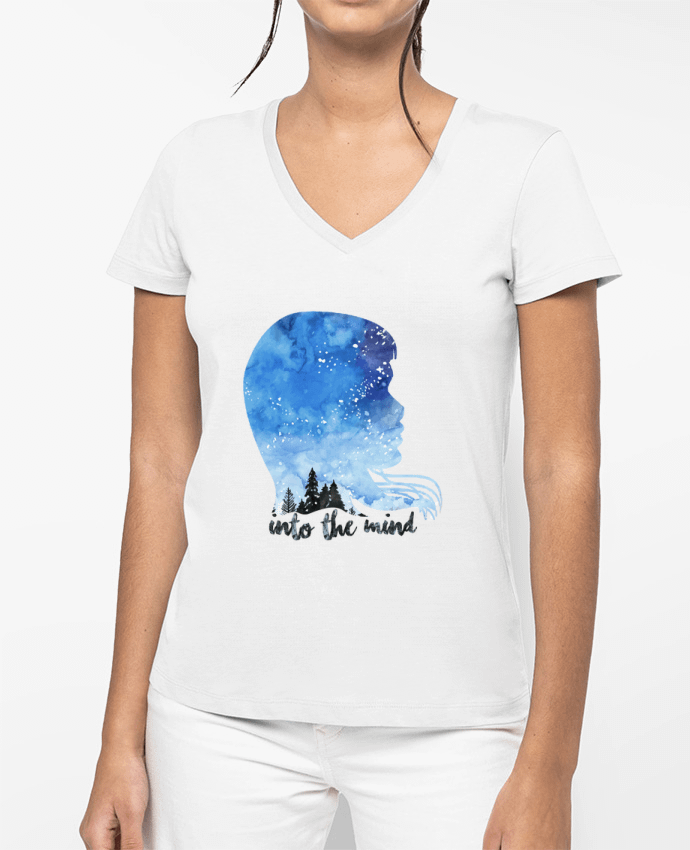 T-shirt femme col V PROFIL AQUARELLE NUIT -INTO THE MIND par icône