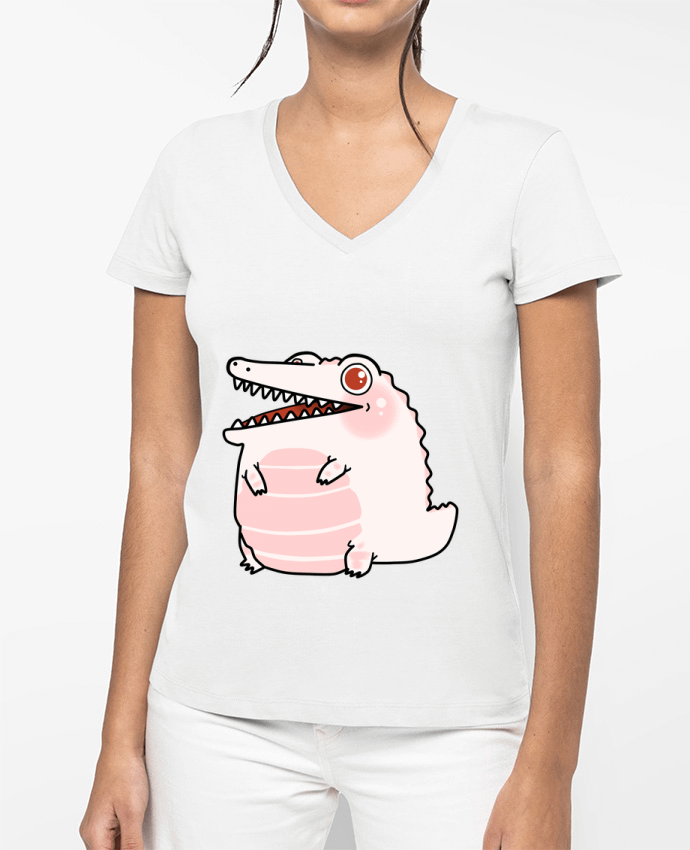 T-shirt femme col V Cocodrilo Blanco Kawaii par MaaxLoL
