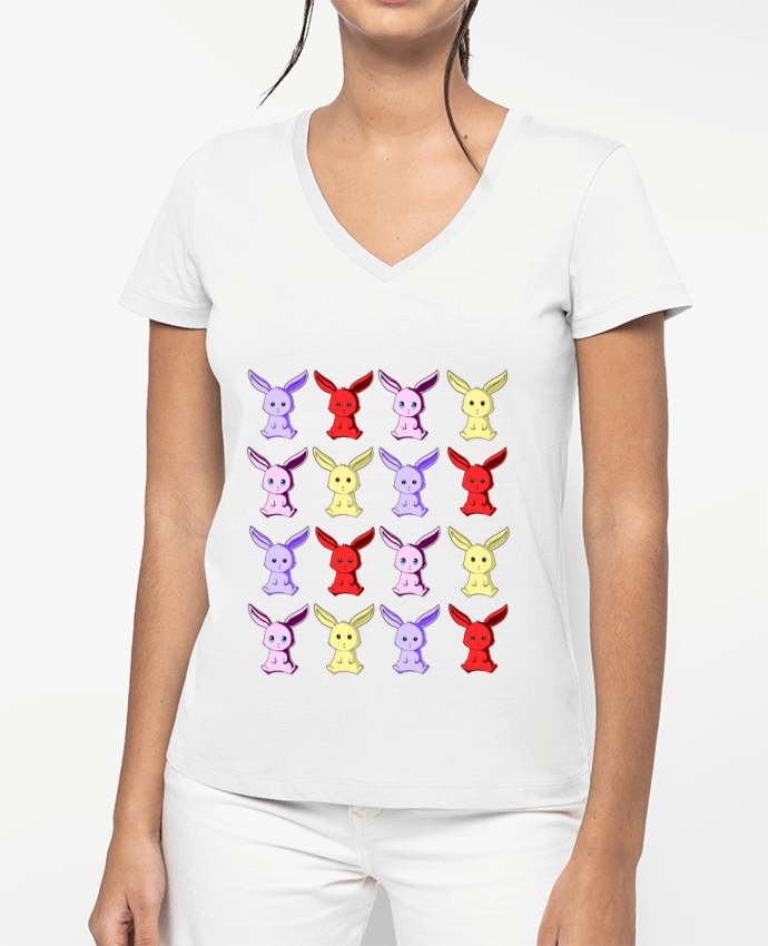 T-shirt femme col V Conejitos de Colores par MaaxLoL