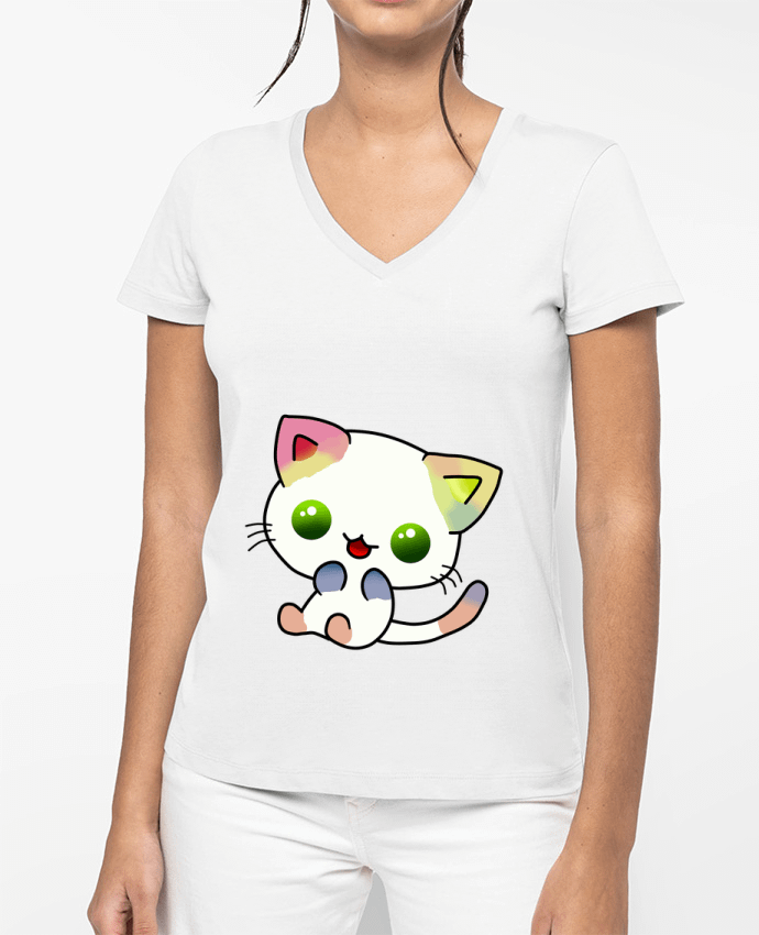 T-shirt femme col V Gato Coloreado par MaaxLoL