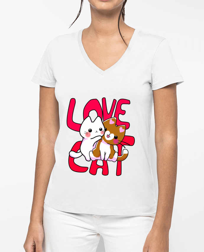 T-shirt femme col V Amor de Gato par MaaxLoL