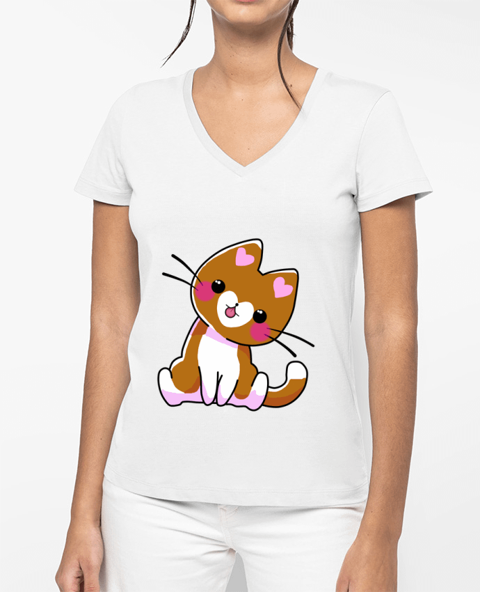 T-shirt femme col V Gatito Corazón par MaaxLoL