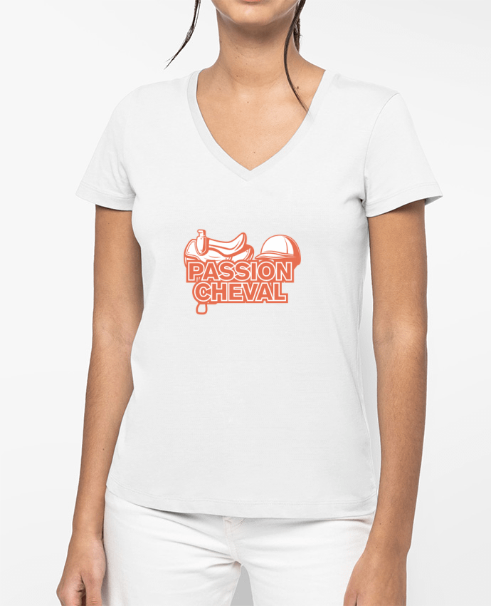 T-shirt femme col V Passion cheval par tunetoo