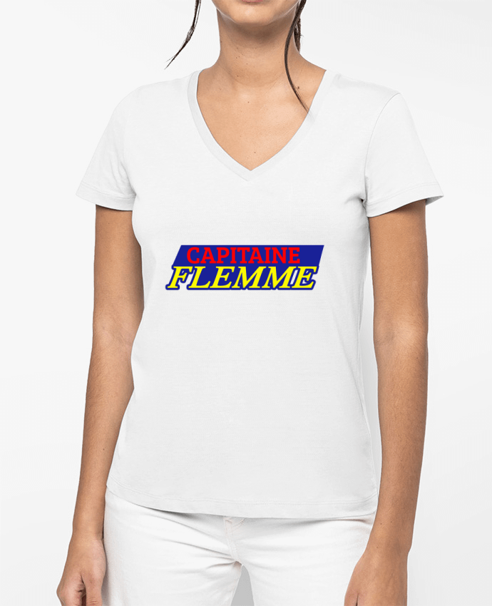T-shirt femme col V Capitaine Flemme par CREATIVE SHIRTS