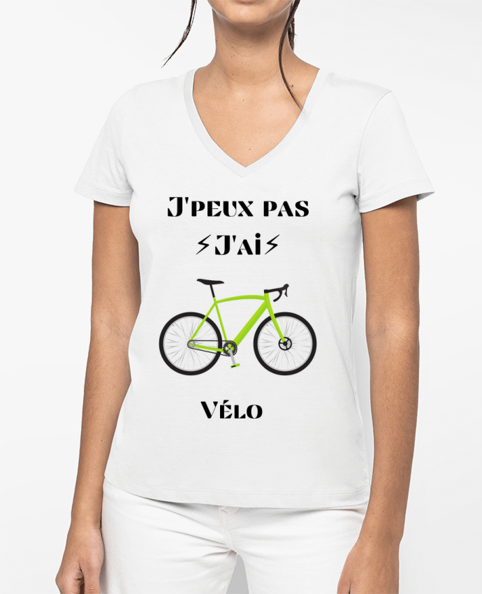 T-shirt femme col V J'peux pas j'ai vélo par Maka shop