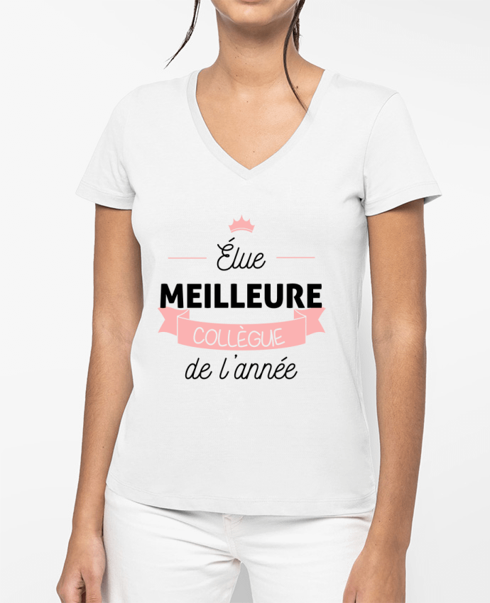 T-shirt femme col V Élue meilleure collègue de l'année par La boutique de Laura