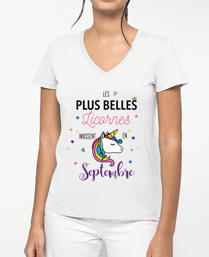 T-shirt femme col V Belle licorne / Septembre par La boutique de Laura