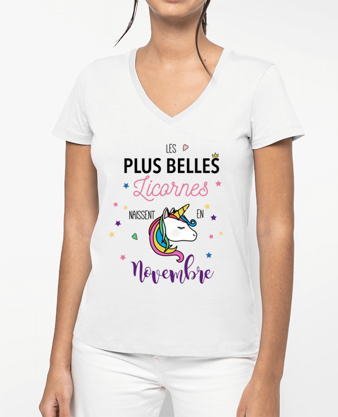 T-shirt femme col V Les plus belles licornes / Novembre par La boutique de Laura