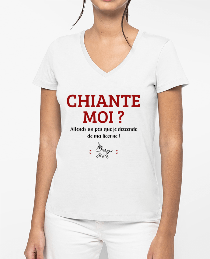 T-shirt femme col V Chiante moi ? par La boutique de Laura