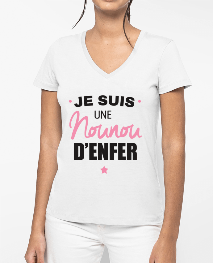 T-shirt femme col V Je suis une nounou d'enfer par La boutique de Laura