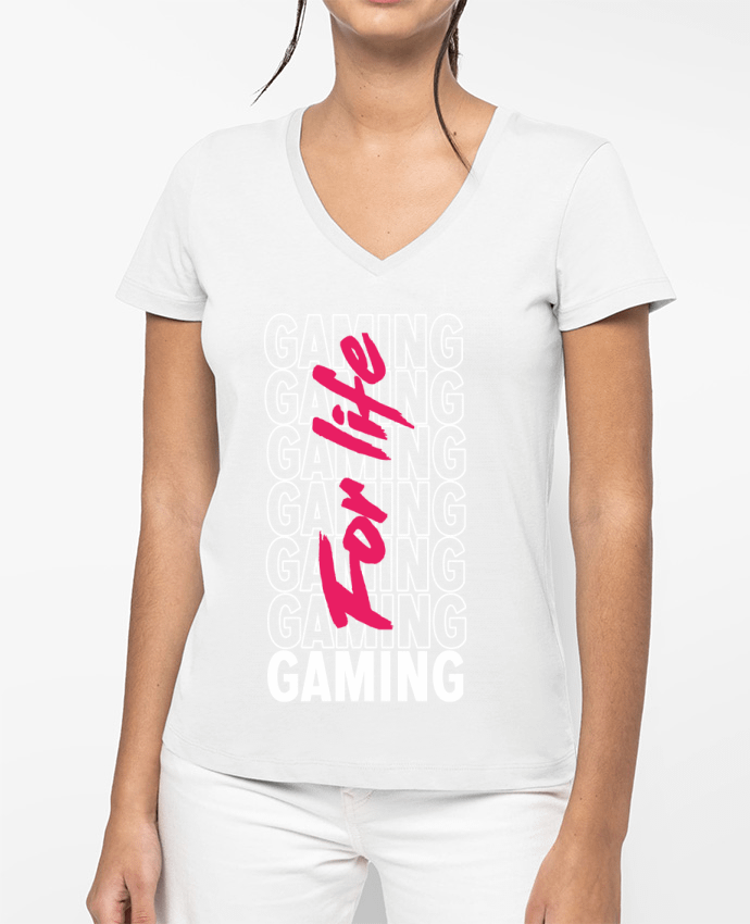 T-shirt écoresponsable col V femme Gaming for life by KEVYN