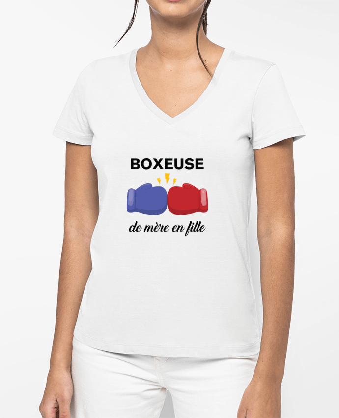 T-shirt femme col V Boxeuse de mère en fille par tunetoo