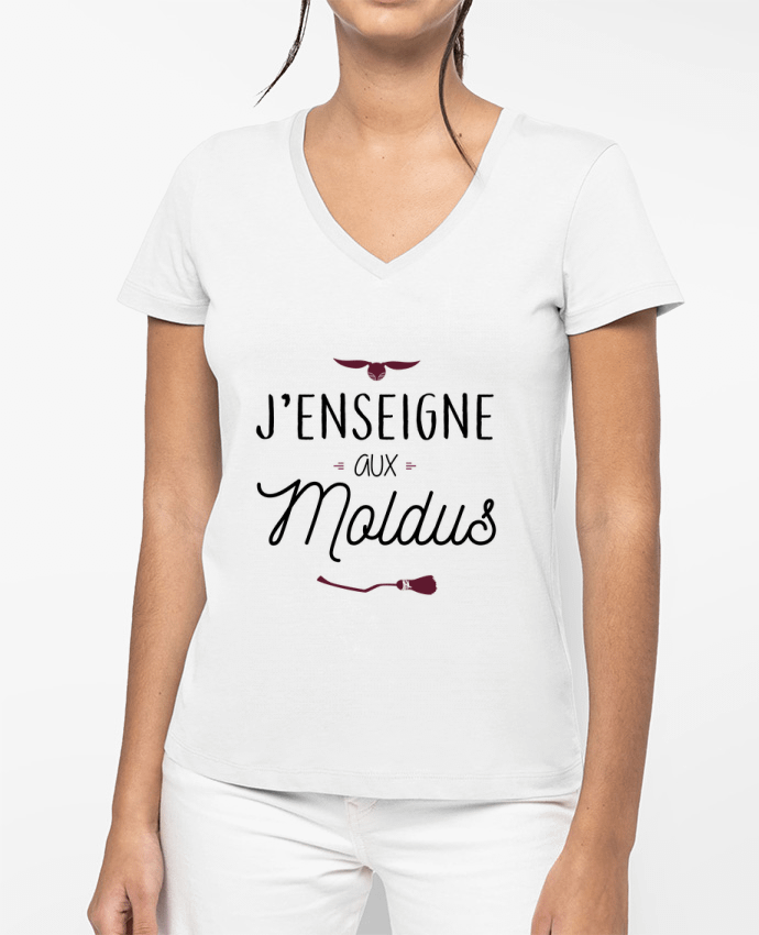 T-shirt femme col V J'enseigne aux Moldus par La boutique de Laura