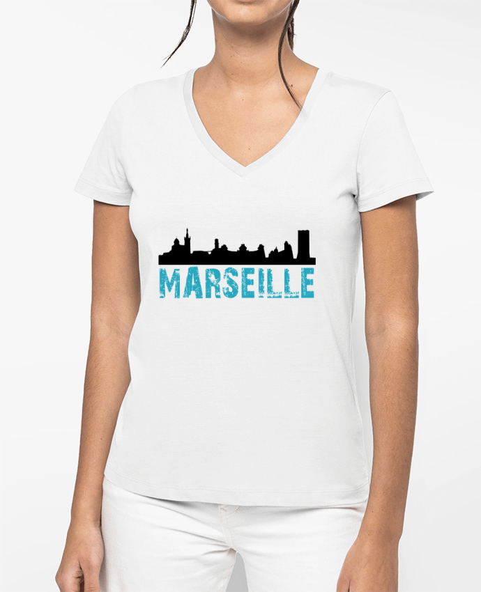 T-shirt femme col V Marseille Line Noir par JYR Studios