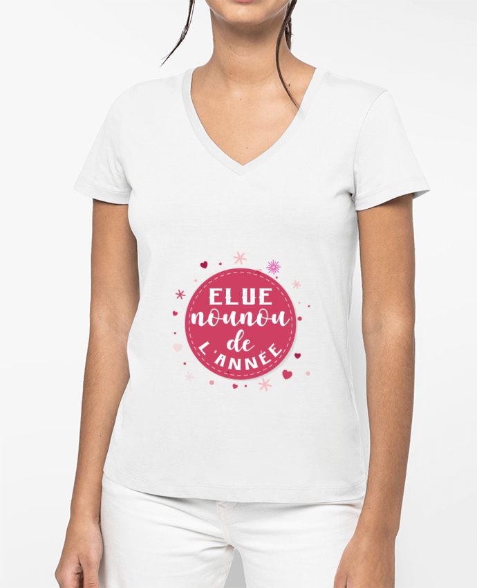 T-shirt femme col V t-shirt elue nounou de l'année cadeau pour nounou par Touille77