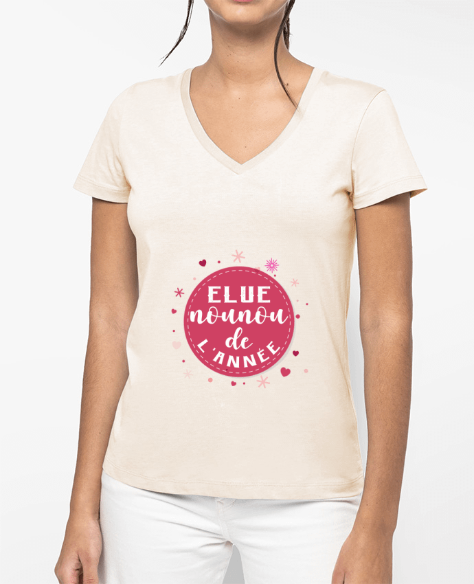 T-shirt femme col V t-shirt elue nounou de l'année cadeau pour nounou par Touille77