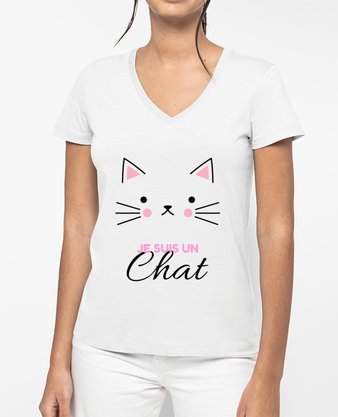 T-shirt femme col V Je suis un chat par La boutique de Laura