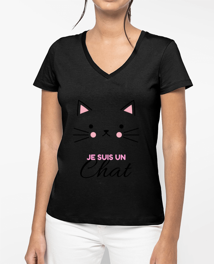 T-shirt femme col V Je suis un chat par La boutique de Laura