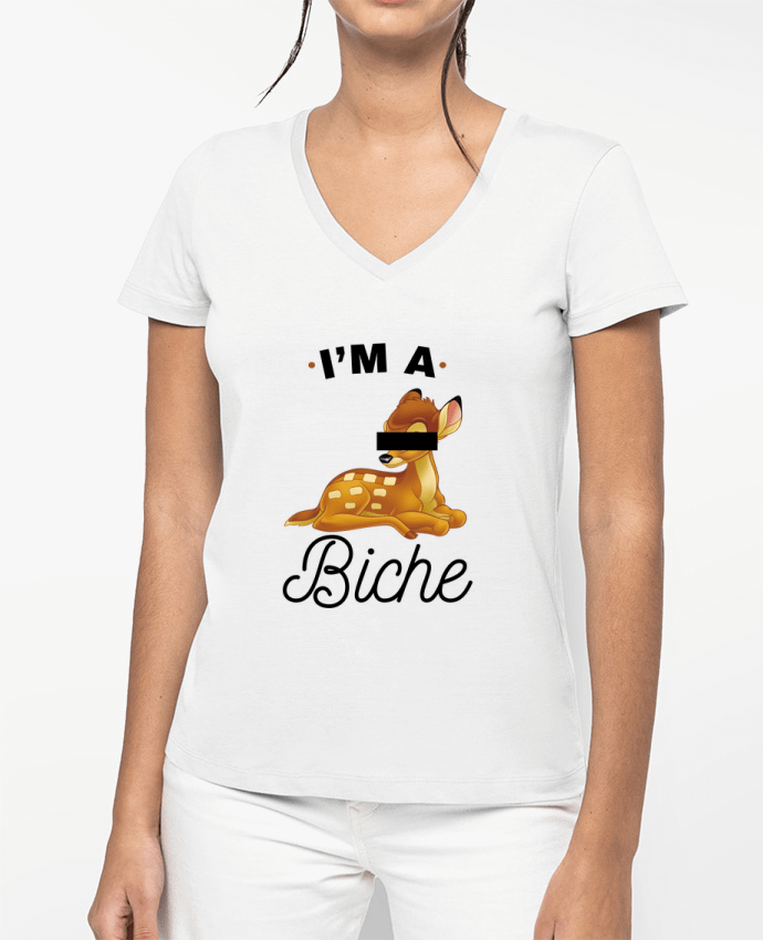 T-shirt femme col V I'm a biche par La boutique de Laura