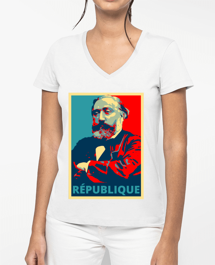 T-shirt femme col V Léon Gambetta - République par Hémipléjik