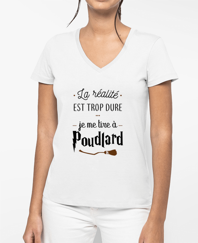 T-shirt femme col V La réalité est trop dure, je me tire à Poudlard par La boutique de Laura